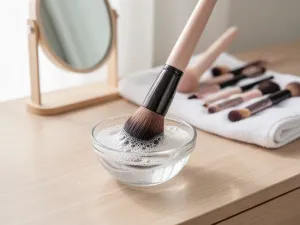 Minimalistyczny wieszak z basicami w neutralnych kolorach w jasnym, przytulnym wnętrzu, podkreślający proste i tanie stylizacje.
