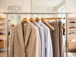 Eleganckie akcesoria modowe ułożone na stole w butikowym wnętrzu, tworzące inspirację do zakupów dodatków.