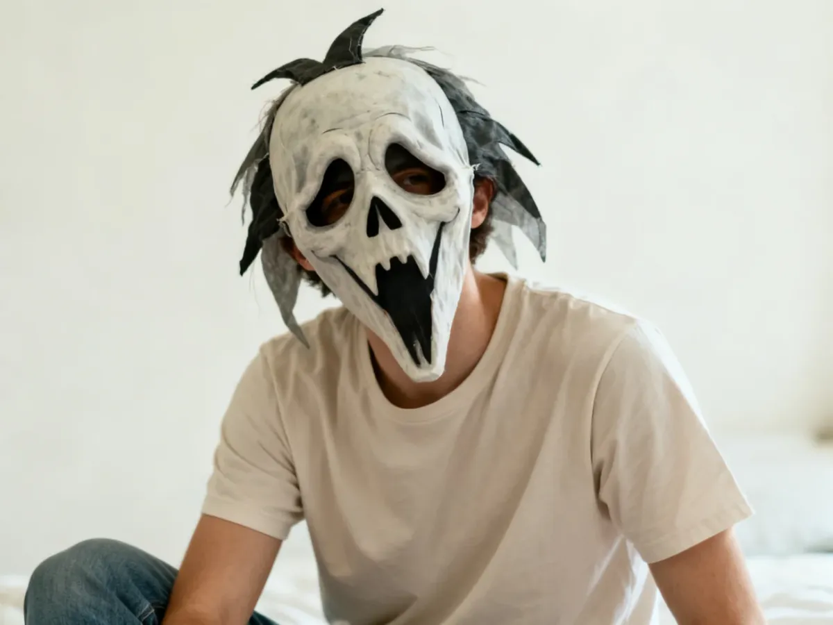 Prosty domowy strój halloweenowy na jasnej koszulce