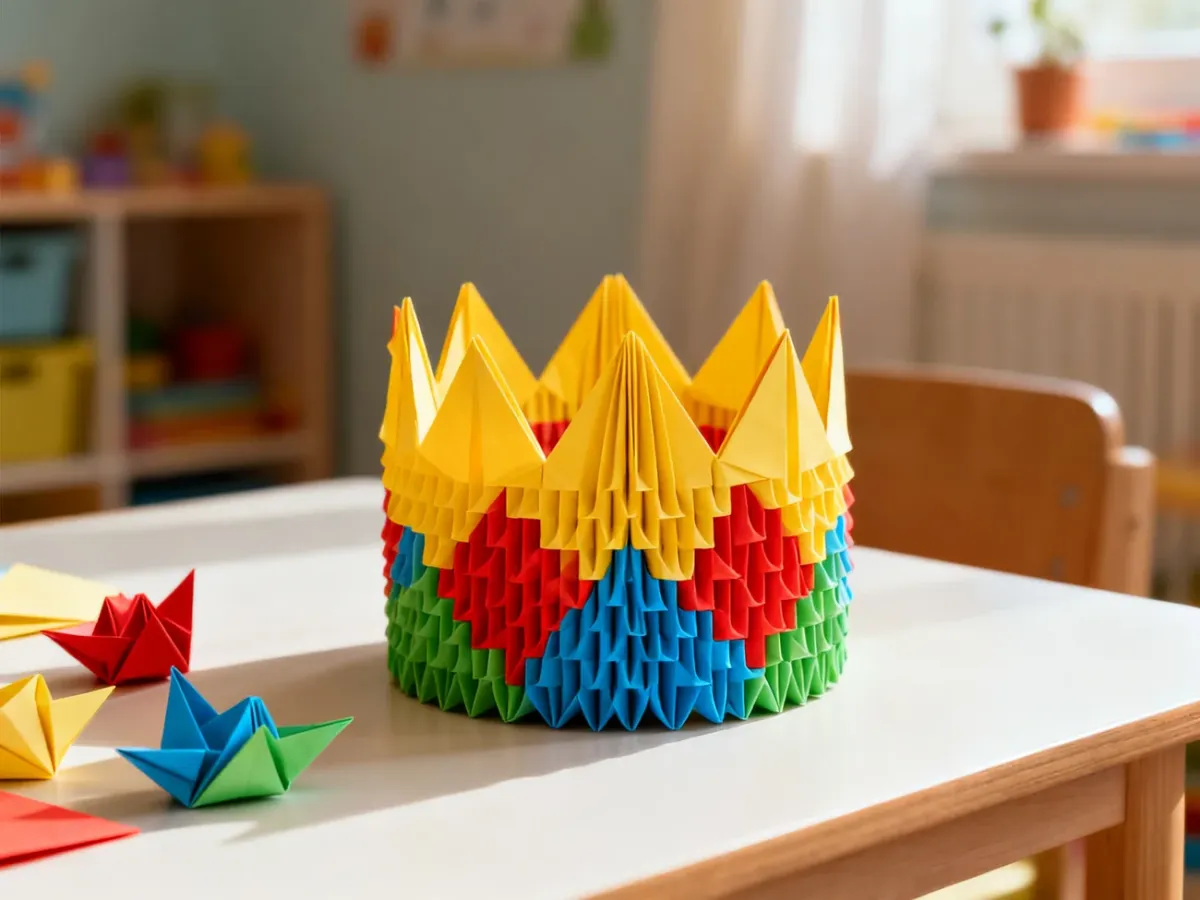 Kolorowa korona z papierowych modułów origami