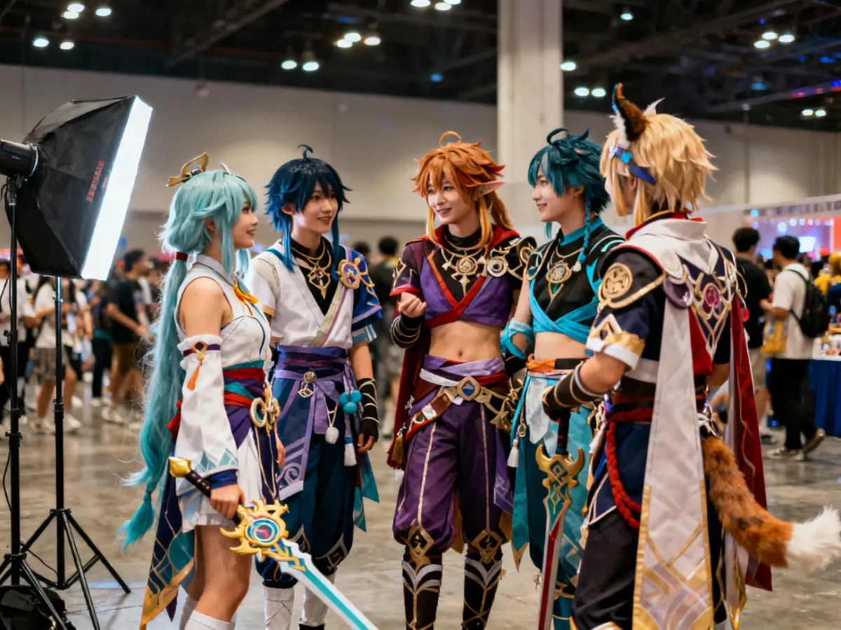 Cosplayerzy spotykający się podczas konwentu fantastyki i anime