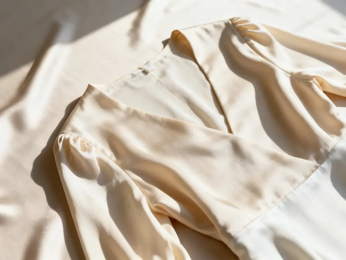 Eleganckie c-stringi w odcieniach beżu i bieli ułożone na delikatnym jedwabiu, podkreślające minimalistyczny styl bielizny.
